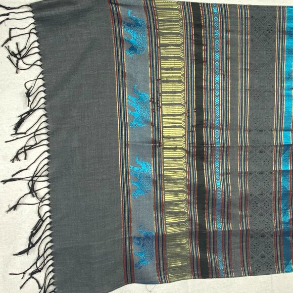 Scarf Elephant Shawl Wrap Runner Thailand Pattern Brocade Thai Laos ? - Picture 2 of 8